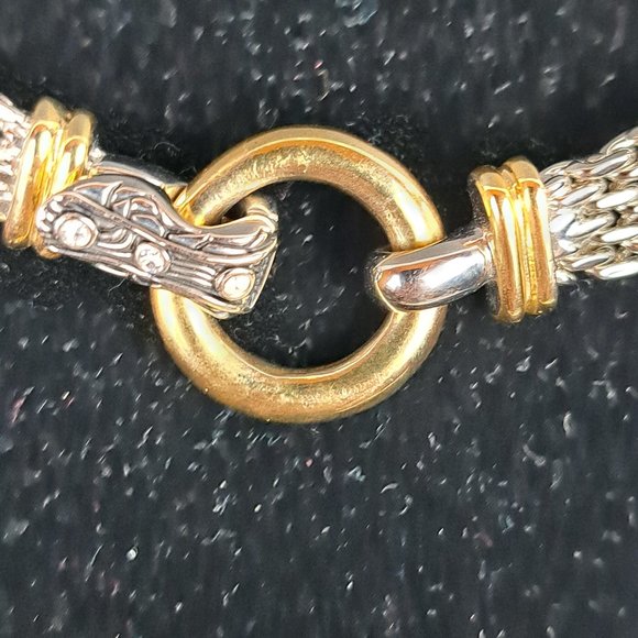 Mesh Chain Necklace & Bracelet Set with Donut Pendant Silver & Gold Tone - Picture 7 of 15